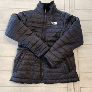 North Face Black Reversible Mossbud Swirl Fleece Jacket Girls Size L